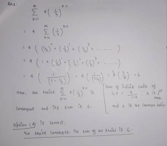 Ans: 00 k- > 4 (5) kel ki с. 4 (5) 24 (6). (3) + . ...... ) (+ (5) - ( 3 ) . (3) ....) е 4 + е 4 д ( ) ( ) - КА Sum of infin