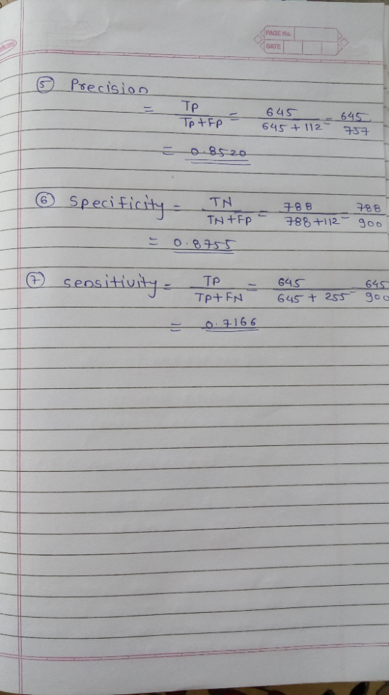 PAGE No. DATE S Psecision Tp Tp+Fp 64S 64S + 112 6 衫子 6 7-88 788 TP TPHEN 64S 64S十255-960 (7 64S 43166