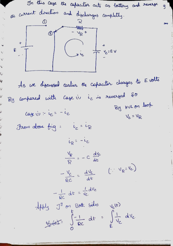 In this case the capacitor acts as battery and reverse current direction and discharges completty. g dir the current R ww et