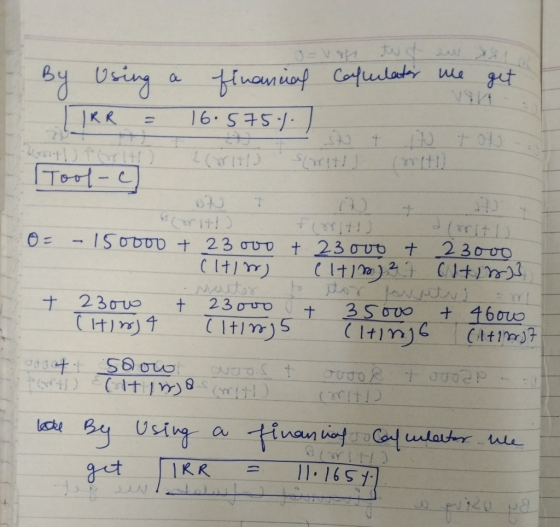 3=VY DU By Using a financial Captilator me get TRR = 16.575.1.) 4+ Twit) Tool-c {( It! 1 - - Scrit 0 = - 15oooo + 23 ovo + 23