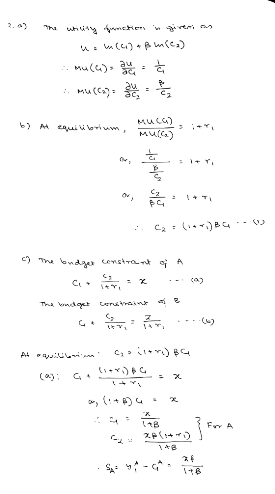 au Mu(a)2 CA 2 c) The budget constraint of A CL B budget cons maint LAB 2. t B