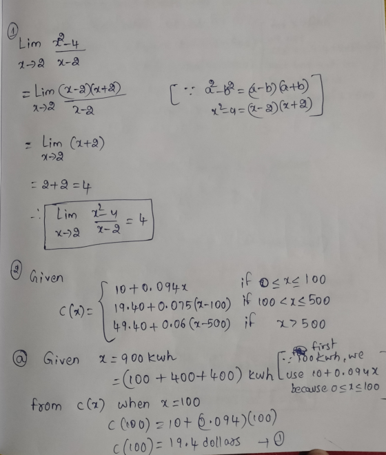 Lim x_4 x 2 x-2 = Lim (2-2)(x+2) 2-2 (db = &- b) @a+b) xam - 2)(x+2) 2-2 Lim (2+2) 272 - 2+2=4 - lim x²u X-) X-2 = 4 1 x>5oo