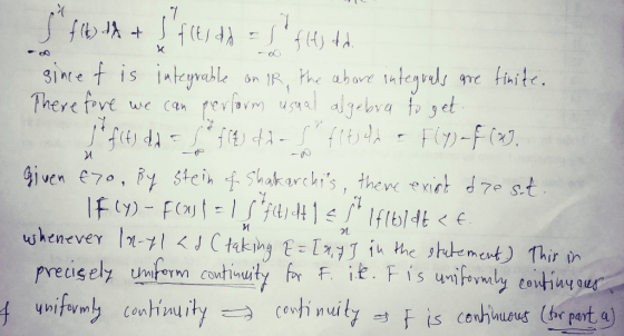 S sine t is inteyrable Phere fove L da 1- Given e70, y$tein fShakarchis, there exict d 7e st If (y)- F 1Sf1Iftb1dE whenever