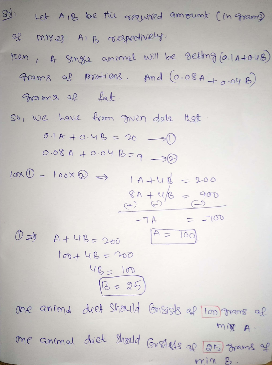 Let And be the required amount (in grams) mixes AIB respectively, then A single animal will be getting (6.1 A+0.48) grams al