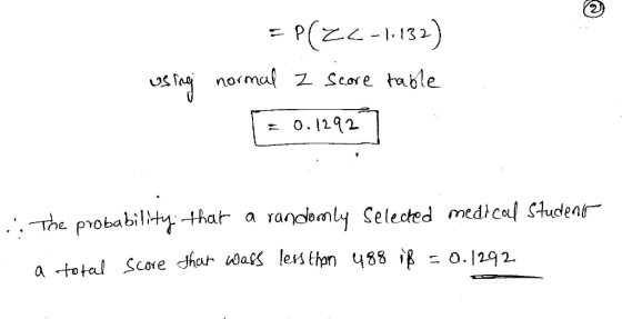 normal Z. Score table obabily-thaa ray Selected medicel studens ....-The poba bil COre. 0.1292.