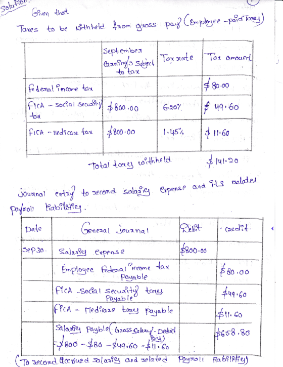 solut Given that Taxes to be with held from gross pay (Employee -paid Tamay) September cuanang subject Tax rate Tax amount I
