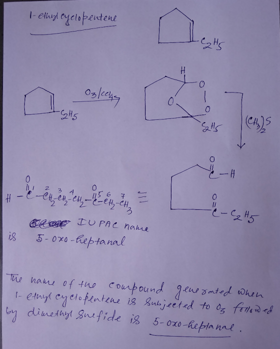 1-ethyl eyelopentene -C2H5 Ogleegy H5 e-C₂H5 is Се све то PR с hake 5-080-heptanal The name of the compound generated when 1-