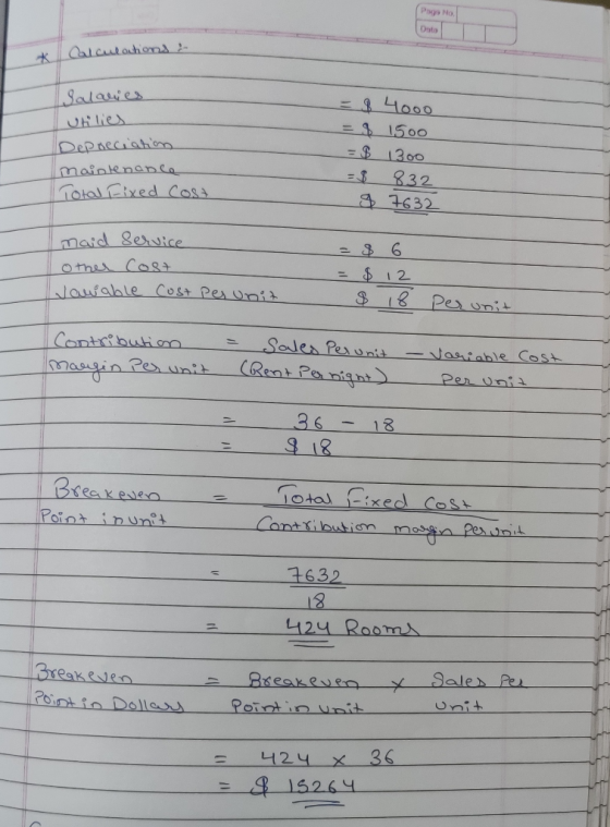 Page No (Data Calculations & فیلم3 Utilies Depreciation maintenance Total Fixed Cost = $ 4000 = $ 1500 = $ 1300 = $ 832 8 763