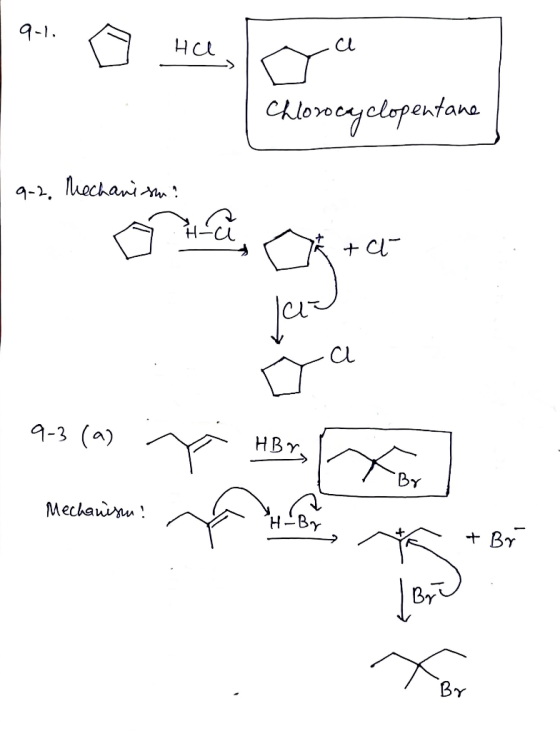 19.1. HU o Hera Chlorocey clopentane 1 9.2. Mechanism? The ti las 9-3 (a) HBr 9-3 (a) y Horor Mechanisu! yo H-B Mechanism! 1-