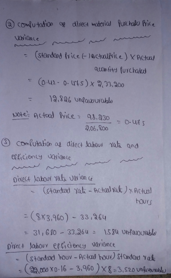 direct materical Purchale Brice @ computation of variance m = (standard Price (-) Actual Price) & Actual quantity purchased =