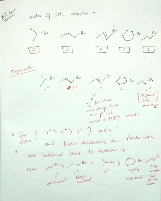 order of SN2 /یک کو reaction at Explaination mo I thighest / SN If Br.leave are change Comes due to go oren Al bord unstable.