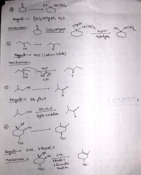 HO CH(CH3)2 Reagents (13), CH ng Br, H2O Mechanism Onger CH(CH₃)2 o H ( 8) (CH3), CH MR H2O/H+ Hydrolysite NaI (sodium iodide