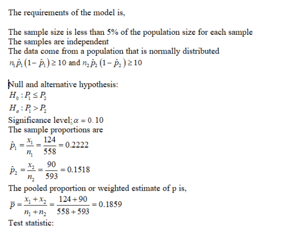 The requirements of the model is, The sample size is less than 5% of the population size for each sample The samples are inde