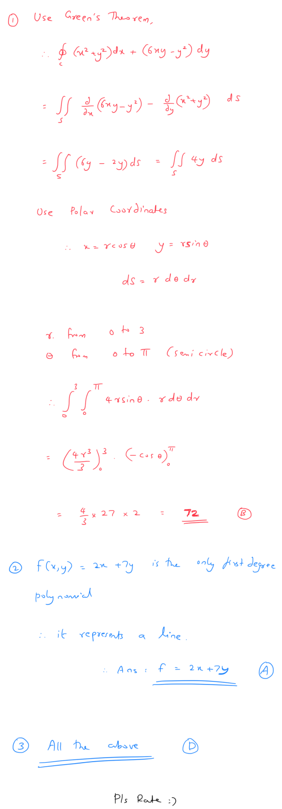 Use Greens Theorem, Ø Gu² ty ?) dx + (6ny-y²) dy ds SS (Gxy-y2) - Song du - SS (cy - ay ds ss ay ds Ose Polar Coordinates x=
