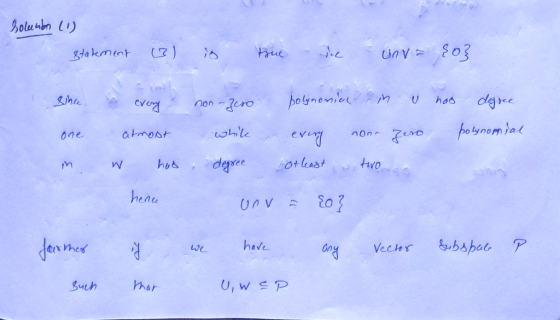 solumbn (1) statement (3) is true in una {0} since one m. non-zero while degree every atmost W hos hence polynonico every at