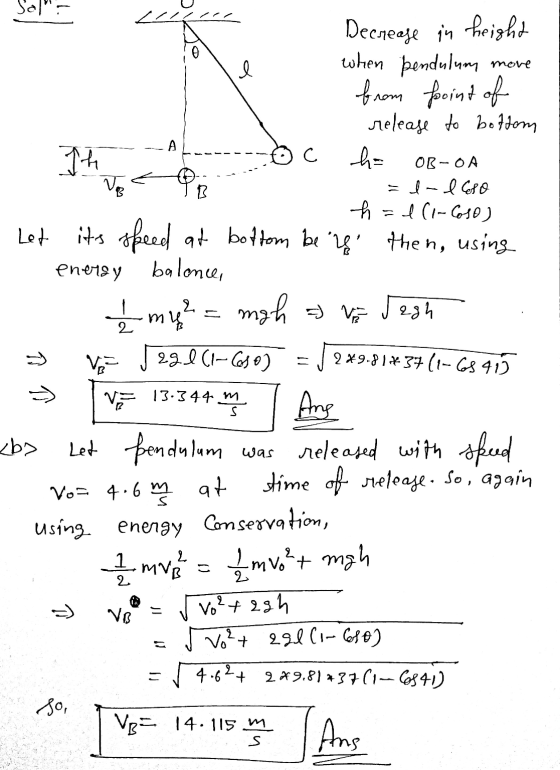Sol Eur l A 0B-OA B Decrease in height when pendulum more from fpoint of release to bottom Th 0 c h Vog -1-1600 h = 1 (1-610)