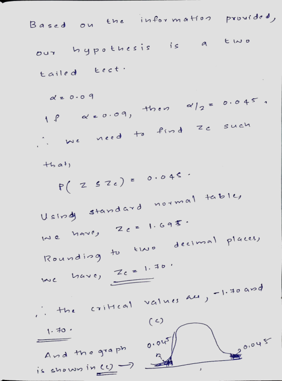 decimal places, the information Based prouided, t Wo is buy hypothesis tailed test: az o.o9 0.045 . 2/2z then 1 f Qe0.09, Zc