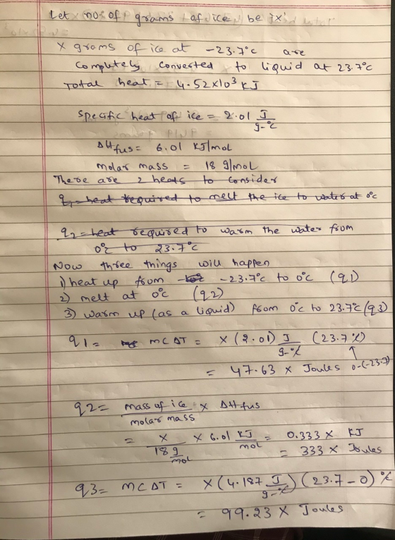 Letn0off 9ams afce be ix ar Xoms of ia at -23.3c Computely Total heat Convested to quid at 23 3°c 4-52K103J Speafc heat fof i