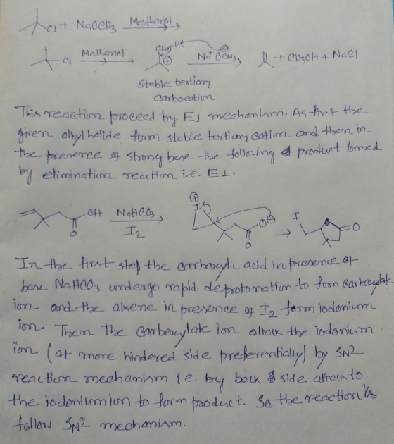 dat. NaOCH3 Methongly a Methanol, the Na cess 4 + CH3OH + Nael Stable testing Carbocation This reaction proceed by El mechani