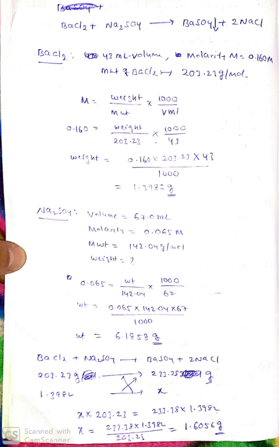 Rasopt Baclat Naz.scy - Bas04.0+ 2 NaCl Bacai bem 43 m l-volume, la molarity M20.160M mut of Bach: 209.21g/nd осин . ion: x 1