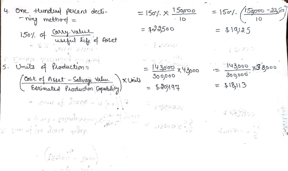 = 1501. (158000 -33,00 One Hundred percent decli- - ning method = 150% of Carry value I useful life of Asset = 1504. x 150500