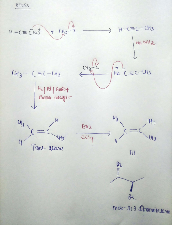 STEPS - + H-CEC Na - H-(=C-CH3 CH3 - NaNH2 chy- (=(-13 ang sa taong CH3-((-CH3 | w СЕС-СН3 H2 Pd | Basot Vind lae Catalyst 41