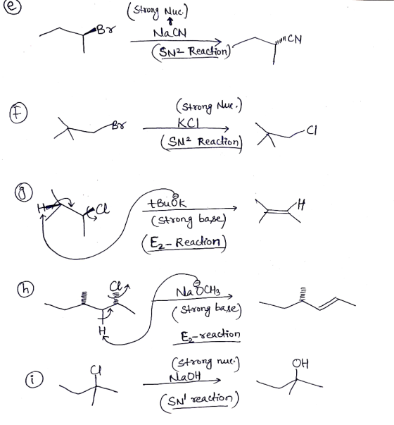 (Strong Nuc.) Na CN Il CN CSN2 Reaction) Br - (strong sue.) KCL (SM2 Reaction / tBuck (strong base) (Ez- Reaction) A IK - NaO