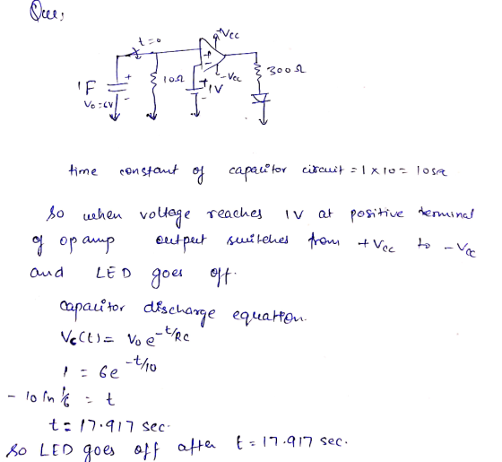 Qe Vec V VOCV tor time dernmina positive at Bo when votage reaches eutput ttehe fro + Voc op anp LE D g0e aud capai tor cscha