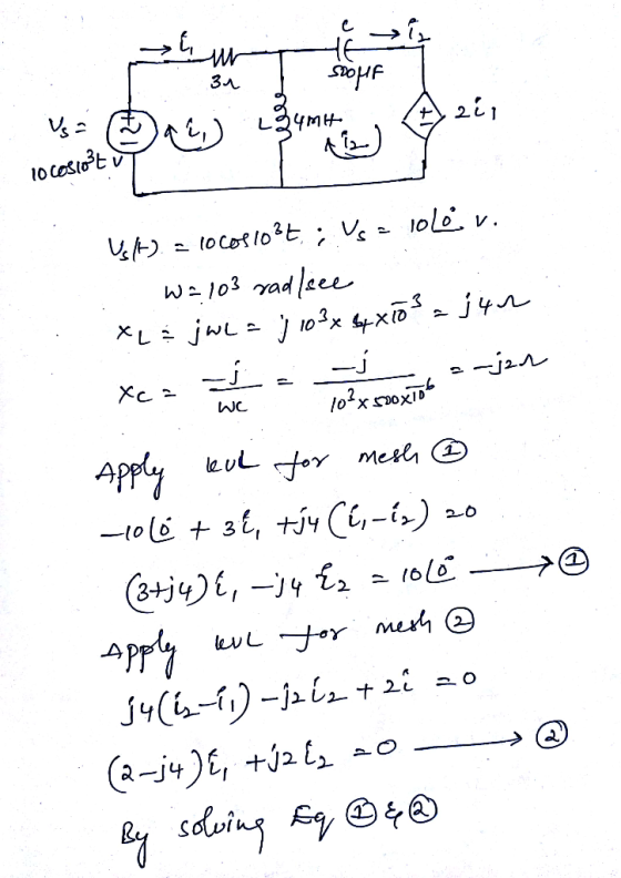 را ب ا • & ur 3. HE Sooper + 2 ) L 4MH Vsa De (مدة 10 cosiosti Ust). lo collo36, ; Vs = lolév. W = 103 radlice XL = jwla ; 10