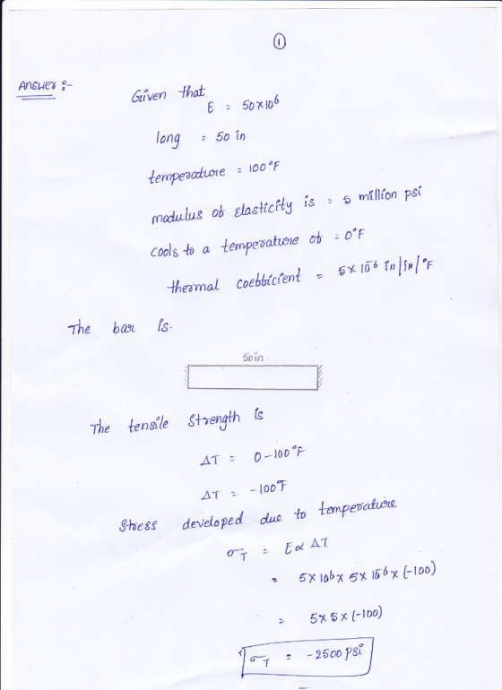 Ansuex - Given that 50 지06 long 5o in modulus ob slasticity is - 5 milion pst cools to a tempe atune ot . D‘ F So in The tens