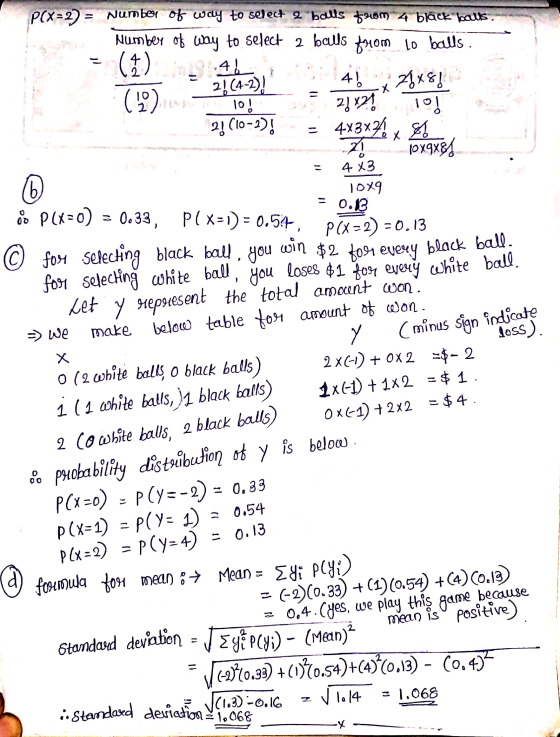 As 2}(4-2)! 11 28x28 PCX=2) = Number of way to select 2 balls from 4 bläck balls. Number of way to select 2 balls from 10 bal