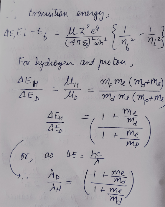 E transition energy Acties in For hydrogen and proton, The on the imamo Mo - ma me (mot me me mp (or, as . do AE = he 1 lt me
