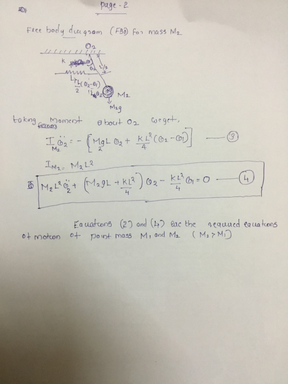 page 2 Feee body diagram (FBD for mass M2 02 k place on ( mm 6 mm you 01) & 2 12400 M2 Mag taking for moment about Op Momen w