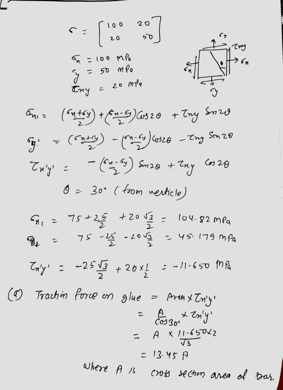 100 20 r 20 СУ 50 any on on =100 MPa = 50 mpa mala 20 Hea - Eny + Tny sno 2 lon-by) Sm2o + Cos 20 Exy Oni= contry) contry)