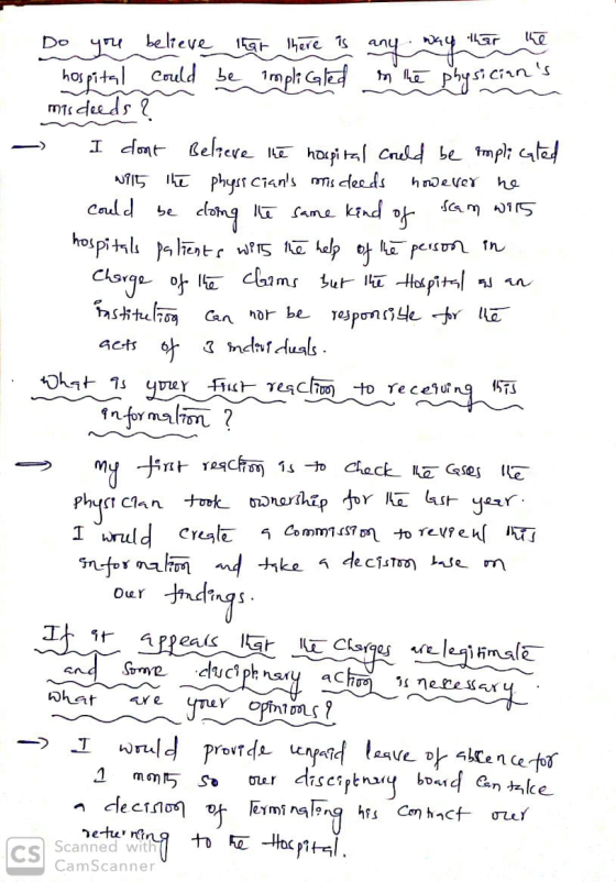 Do you believe that there is any way that the hospital could be impli Gled is the physicians misdeeds I dont Believe the ho