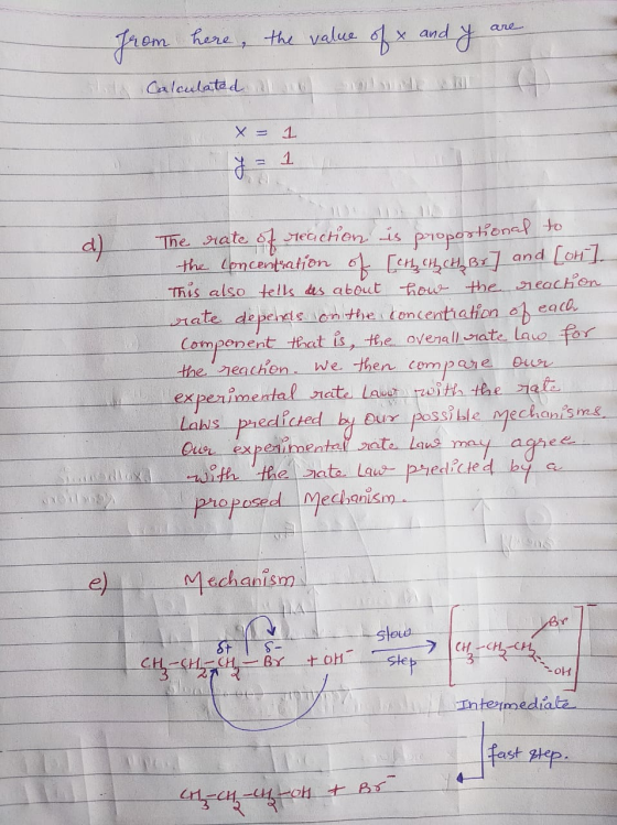 from here, the value of Calculated a sol and y are 1 y = 1 The rate of reaction is proportional to the concentration of [CH C