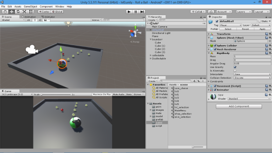 File Edit Assets GameObject Component Window Help Center Global ayers TE Hierarchy if Scene Shaded O Inspector defaultball Ta