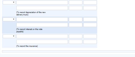 (To record depreciation of the new delivery truck) (To record interest on the note payable) (To record the insurance)