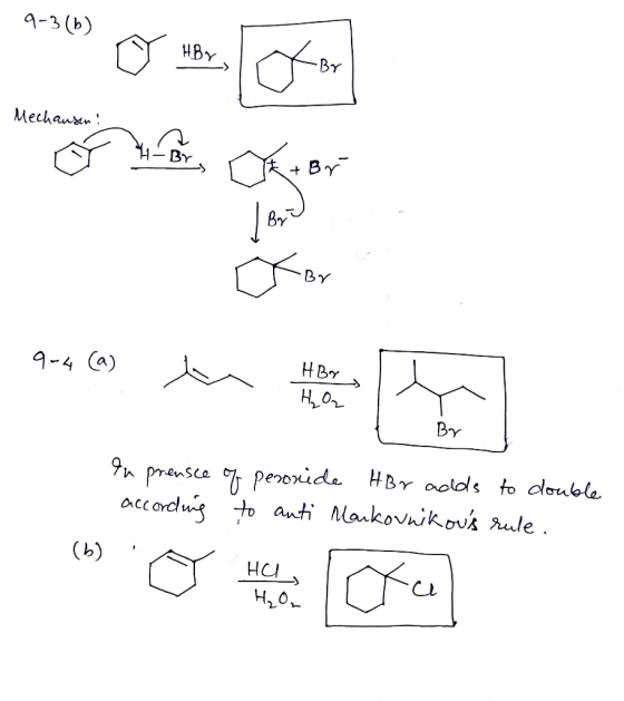 Mechansen! non for H-Br -Br 1-4 609 9-4 (a) H BY tenen en la By In prensce of according peroxide HBr adds to double to anti M