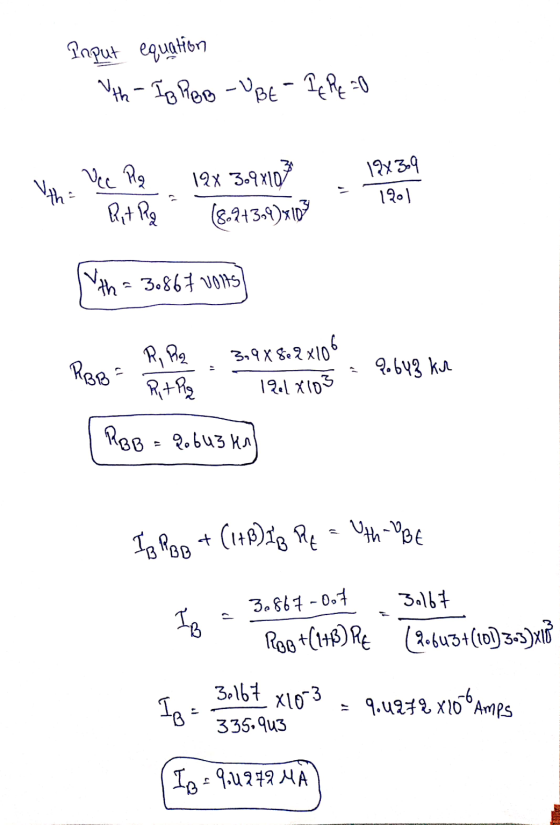 Input equation th-IB ROB UBE-PEPE=0 th Vee Re Rit Rg 19% 3.9x103 (8.943.97X102 1943.9 1901 tha 3.867 volts PBB? R, Rq RutPię