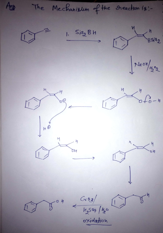 Ang The Mechanisum of the reaction is :- 1. Sigg BH Bsia 0 +0 h Th 20h Grogl H₂SO4 (40 oxidation