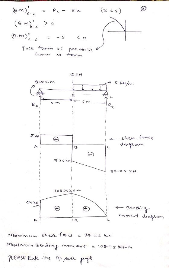 (B.m) - Rc- 5x fx <5) X-X (B.mk (3.m) 11 A -5 co X-X This form of parabolic Curu is form 15kn Boknom w/75 و C k sm Rai 5 KN