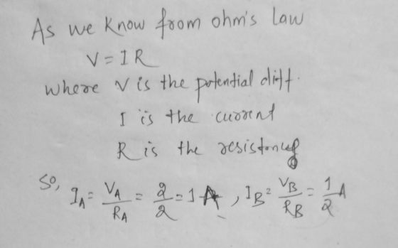 As we know foo som ohms low V=IR Where v is the I is the current R is the a potential dift. resistance 59 2 16 VA = 2.1 AIB