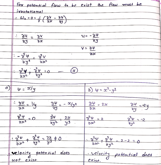 the flow must be For potential flow to be exist Lioxotational • W, = 0 = - ) U= -24 __: 43-34 - 04 Doc W = acly b) 4 = 9?_y2