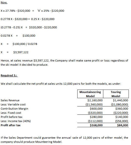Now, Xx 27.78% - $320,000 = X x 25% - $220,000 0.2778 X - $320,000 = 0.25 X - $220,000 (0.2778 -0.25)X = $320,000 - $220,00
