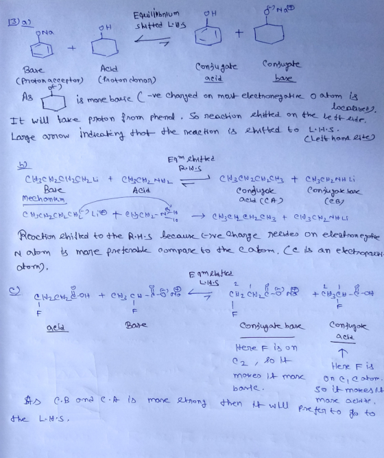 2NaD Equilipbnium shitted LUs 13) a) + ONa Condupte base Conjugate acid Acid Bare (faoton conon) CPmotonaccertor) on mot elec