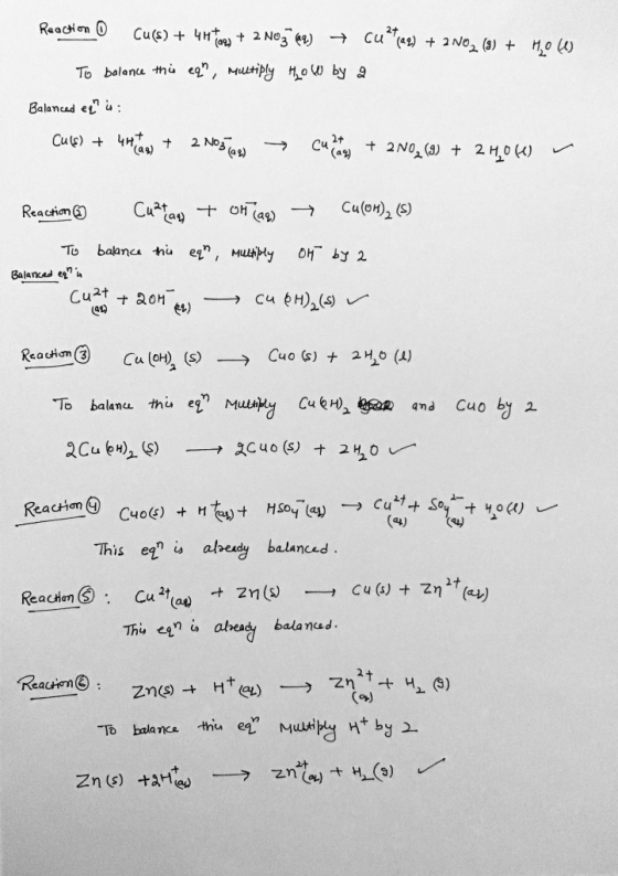 Reaction O Cu(s) + 4H Foxy + 2 N0362) + cu lag) + 2NO2 (8) + 40 6) To balance this eqn, multiply How by a Balanced equus: Cu(
