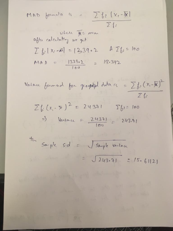 MAD formula is = Ibilx-xl Ili when yo mean afte calculating we get I filx, adil = 1339.2 A[fi= 100 MAD = 133902 - 13.392 102