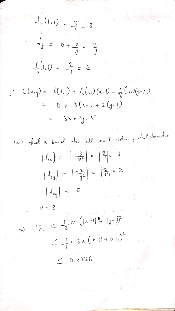 f. (1, 1) = 3 = 3 3 ty 0 + 2 ماع cs مامع 2 +7(1,1 = 2 + : 1 (ny) = 4(1,1) + fu (1) (x-1) + ty Cu19CG-1) 0.+ 3(x-1) + 2 (4-1)