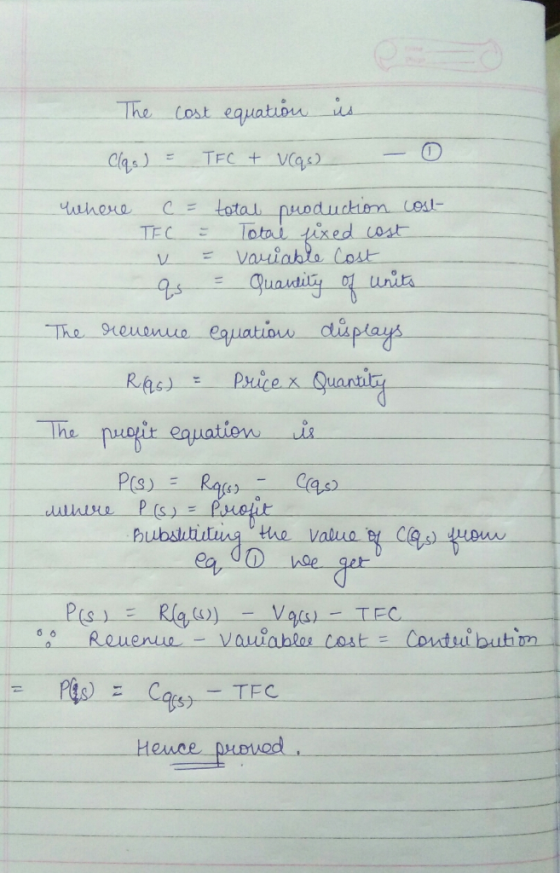 is The cost equation Clas) = TFC + VCqs) - 0 where c= total production cost TFC = Total fixed cost V = variable Cost qs = Qua